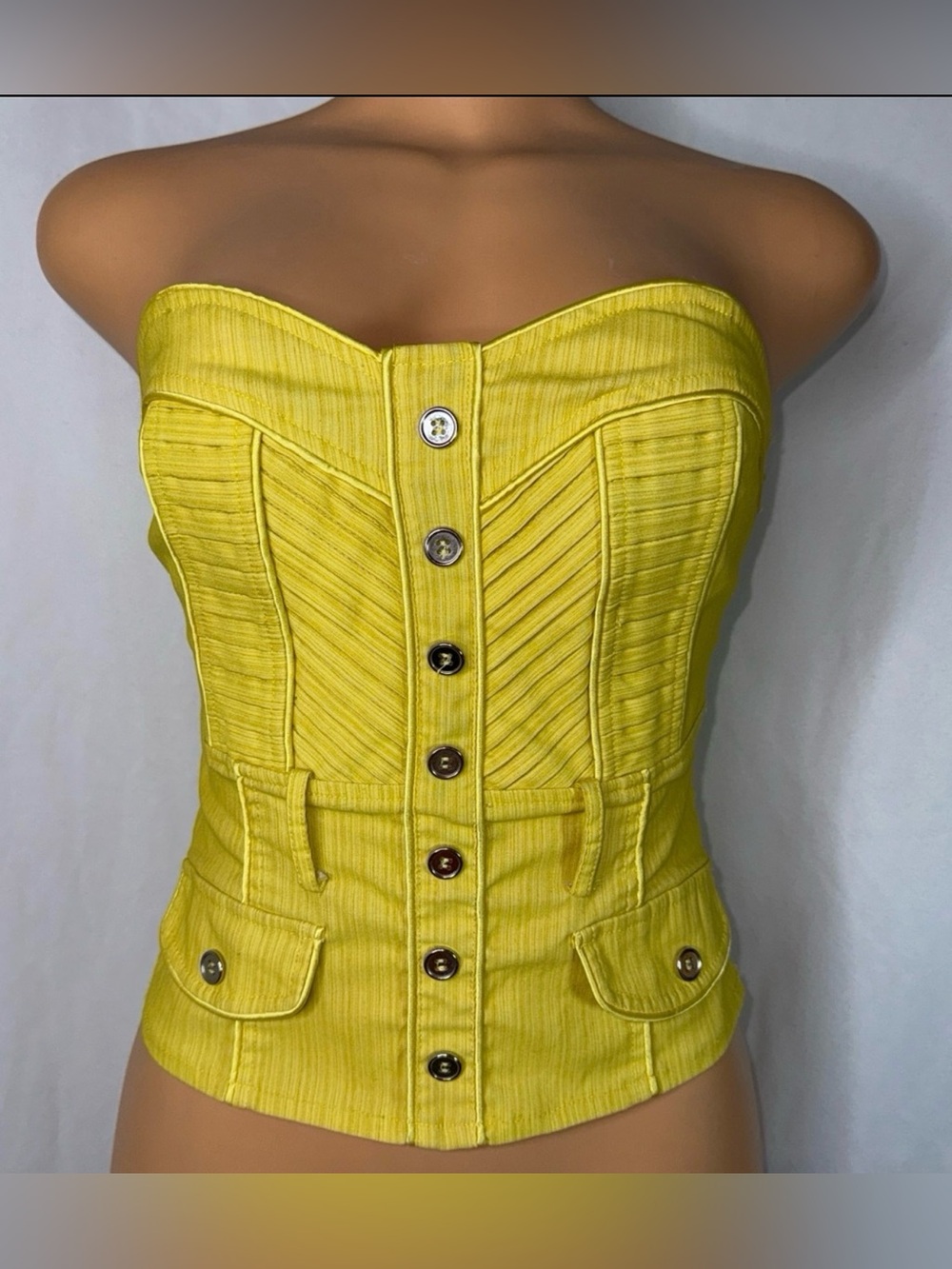 Strapless Yellow Button-Front Corset Dress